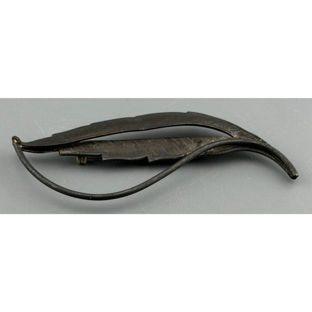 Vintage Beau Brooch Sterling Silver Modernist Leaf Signed Mid Century